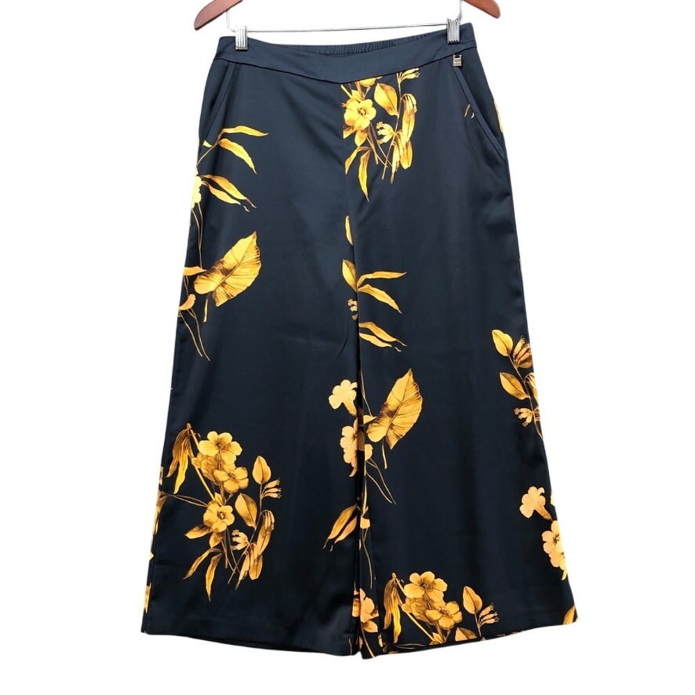 Ted Baker Tilliaa Culotte Pants Womens 3 Large Navy Yellow Floral Wide Leg Satin